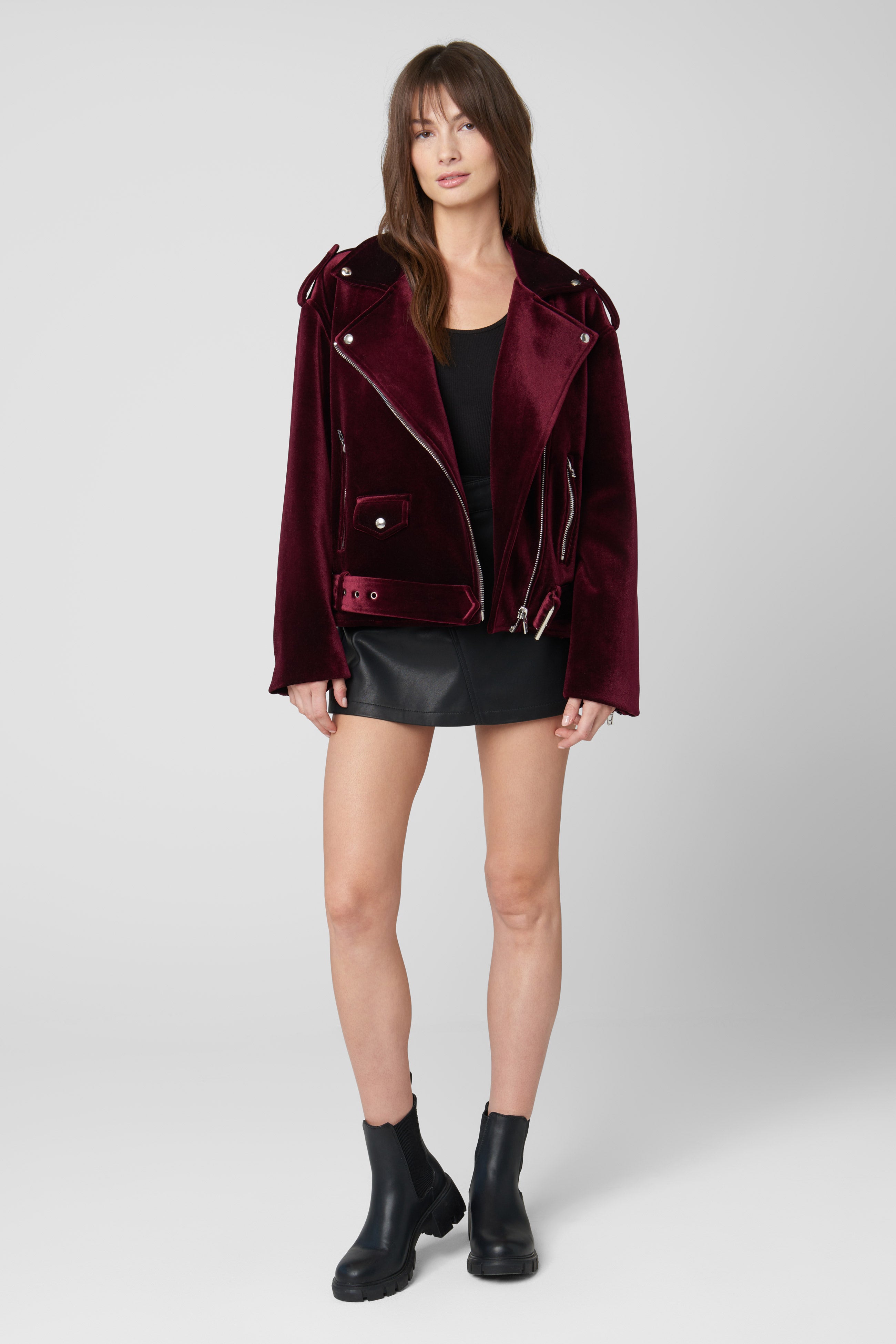 Popular Blank NYC moto jacket velvet off-center zip xs