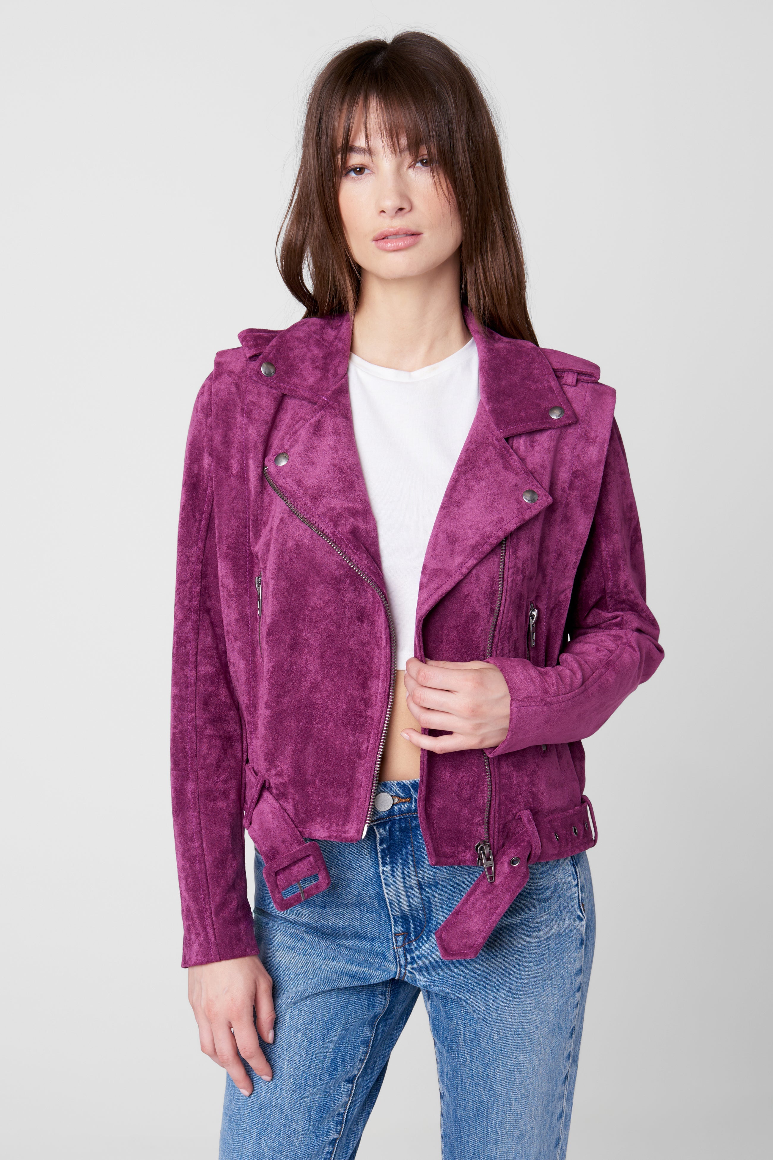 Blank NYC Jacket Hippie Dippi Pink Suede Moto Jacket on sale with Pockets